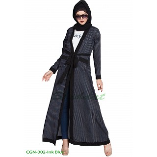 Long printed Cardigan abaya- Ink Blue